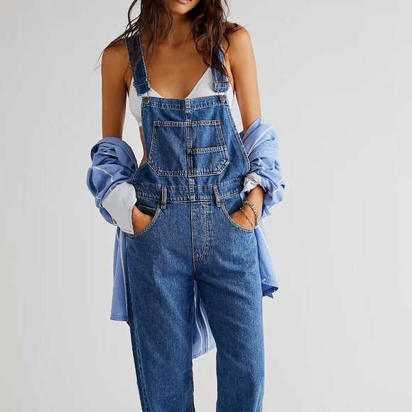 Free People Ziggy Denim Overalls, Sapphire Blue, Size M - Picture 1 of 5